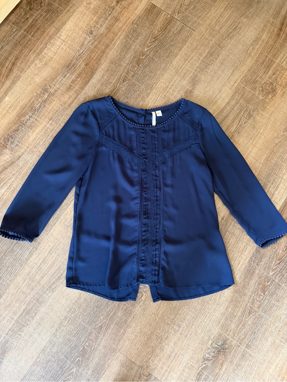 LC Lauren Conrad Navy Lace-Trim Blouse